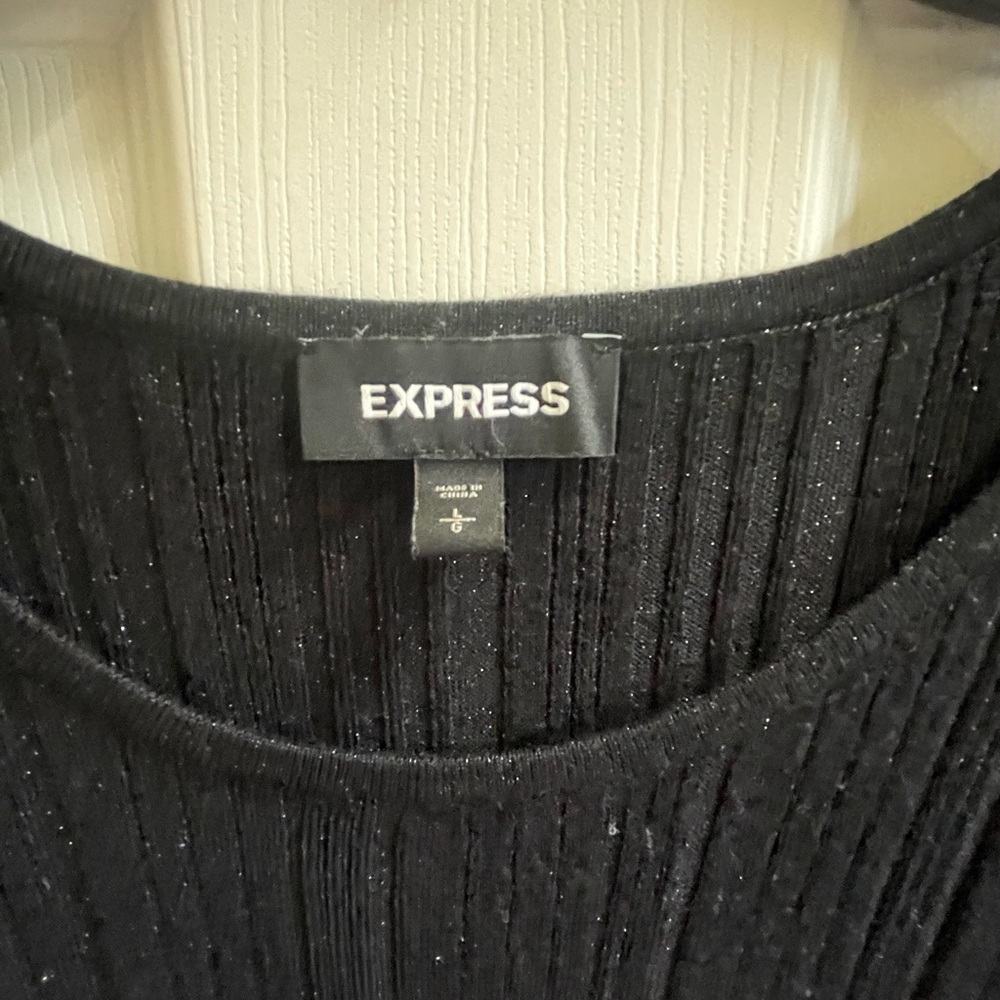 Express Black Ribbed Dress Crew Neck - Picture 2 of 3